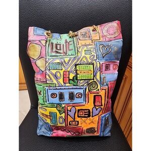 Susan Tancer Studios Abstract Tote With Love Bee with Woven Handles - MINT